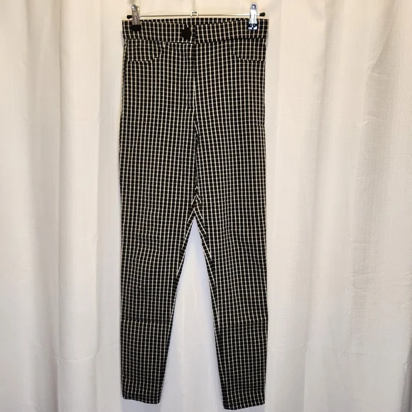 Zara Black White Checkered Plaid Hi-Rise Flat Front Trouser Leggings Pant Size S - Picture 3 of 7